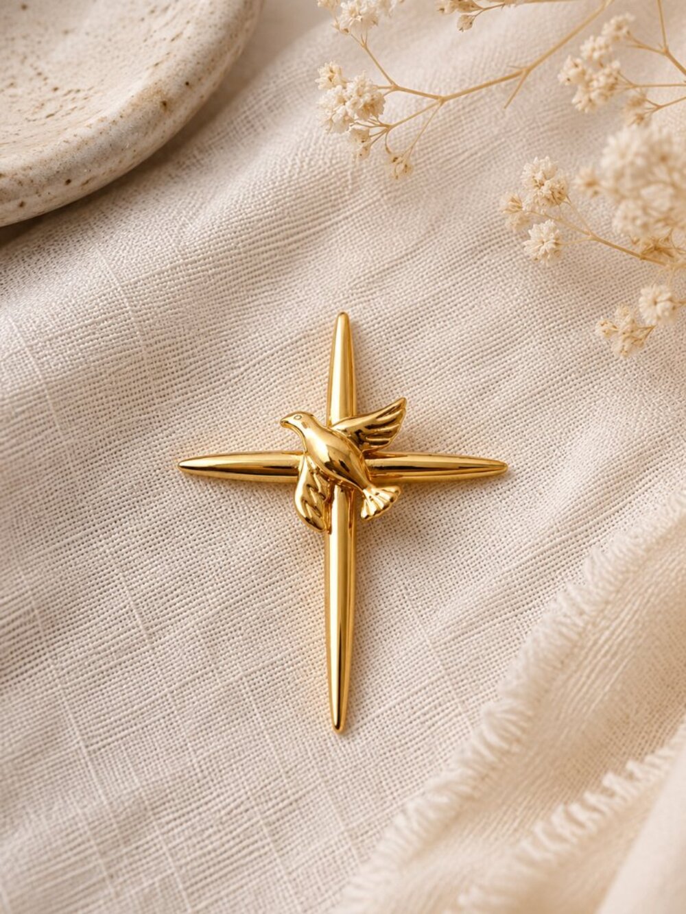 925 Sterling Silver Gold Tone Holy Spirit Dove Cross Pendant Necklace Charm